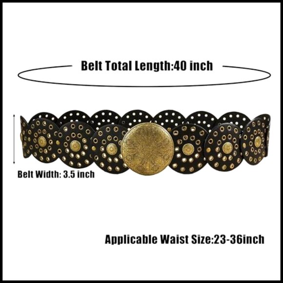 Chunky Western Belt Boho Y2K Vintage Disc Concho Leather Waist Belt Adjustable main image 4